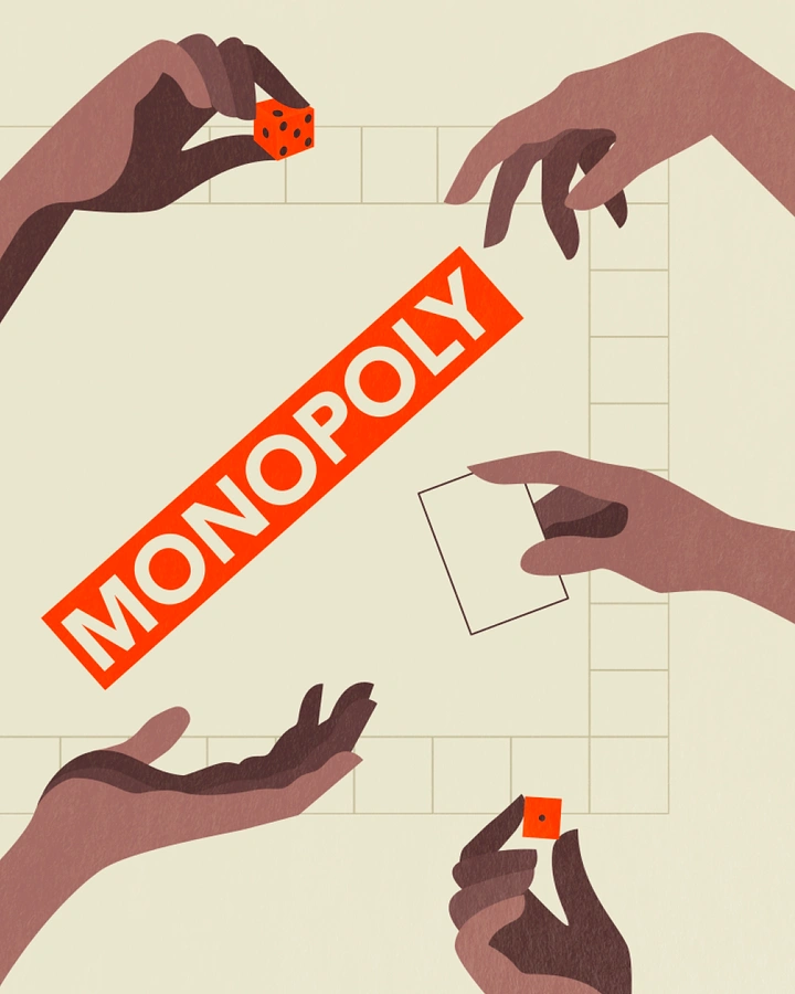 Board Games & Game Cafes creative ad: Expressive hands turn Monopoly into metaphor