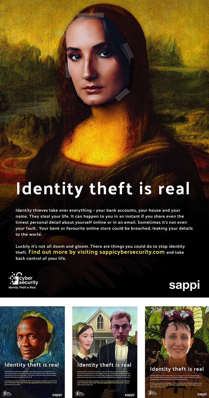 Cybersecurity Companies creative ad: Mona Lisa identity-theft visual pun