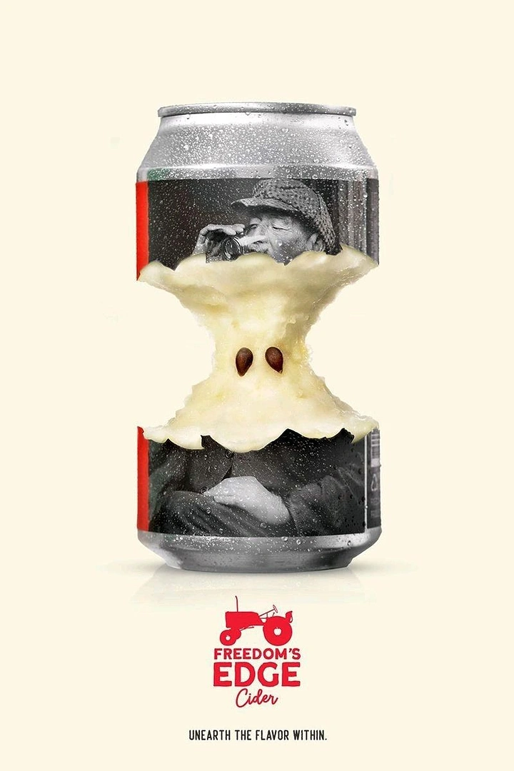 Creative ad: Cider can with its middle eaten away like an apple core