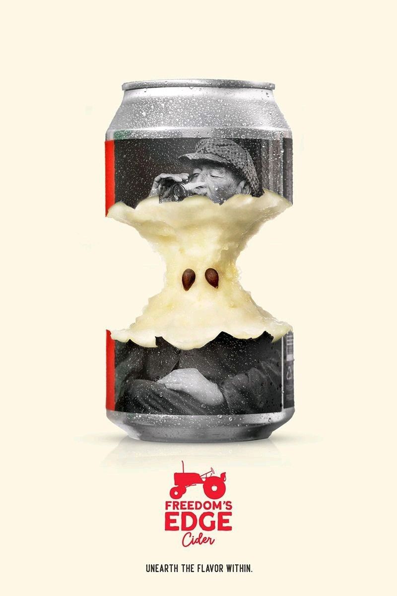 Poster: Cider can with its middle eaten away like an apple core