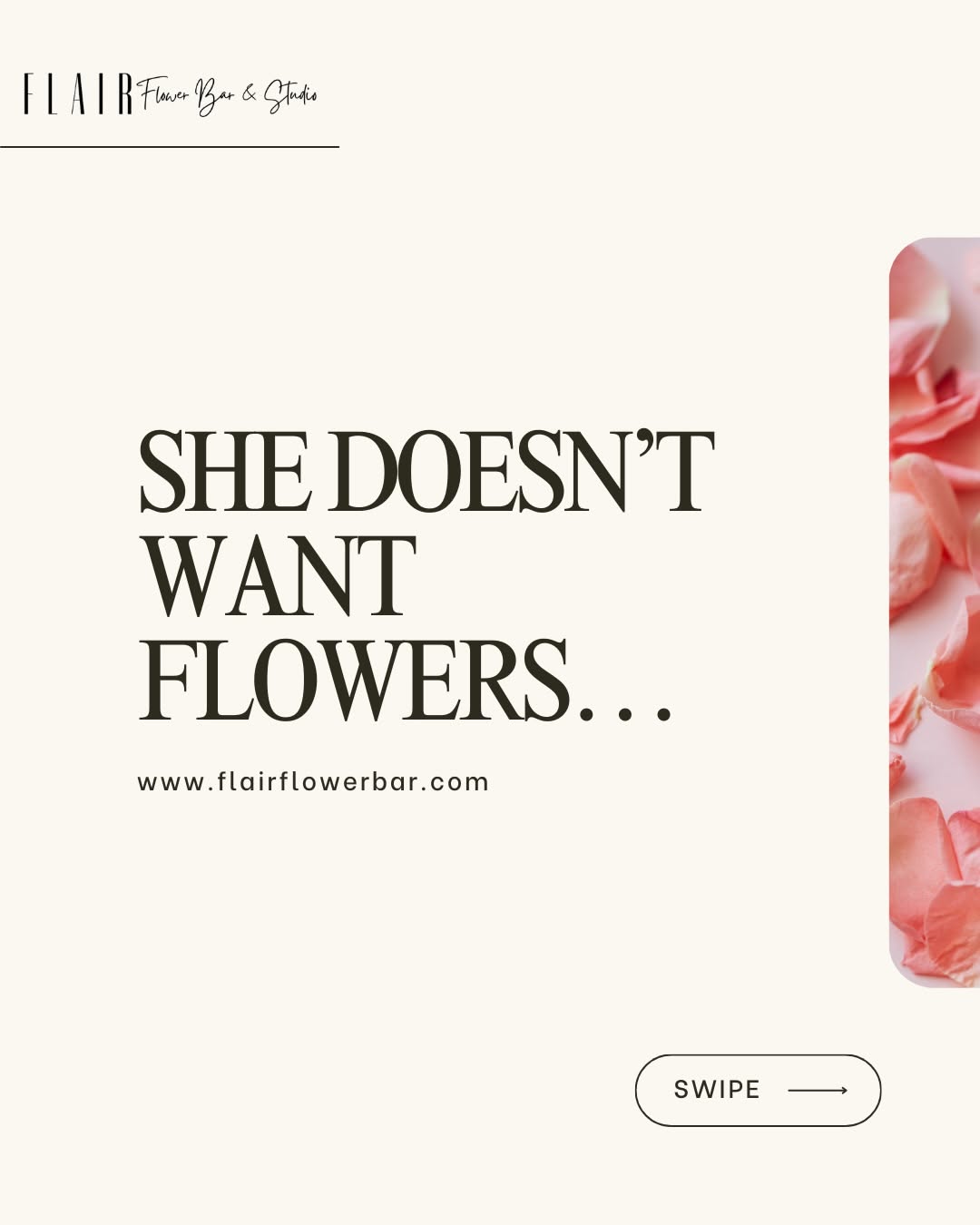 Teaser hook copy, petals peek into next slide