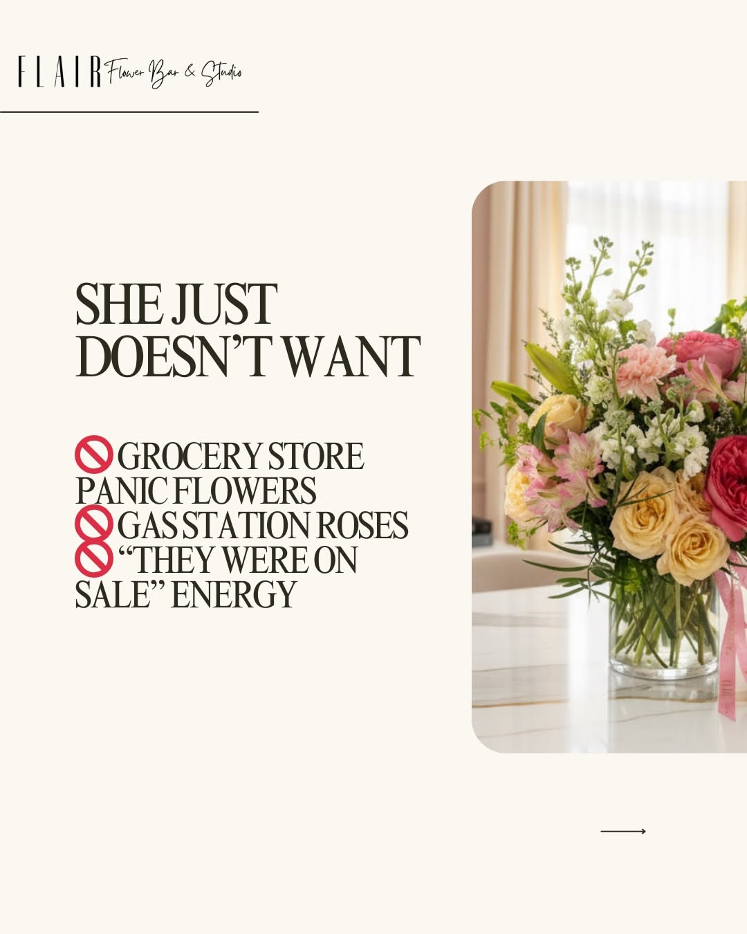 Teaser hook copy, petals peek into next slide
