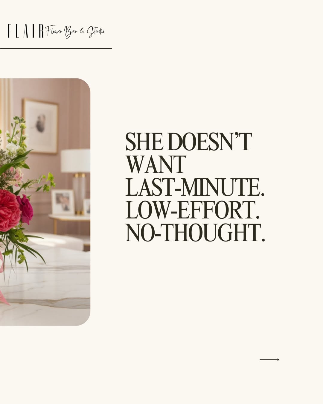 Teaser hook copy, petals peek into next slide