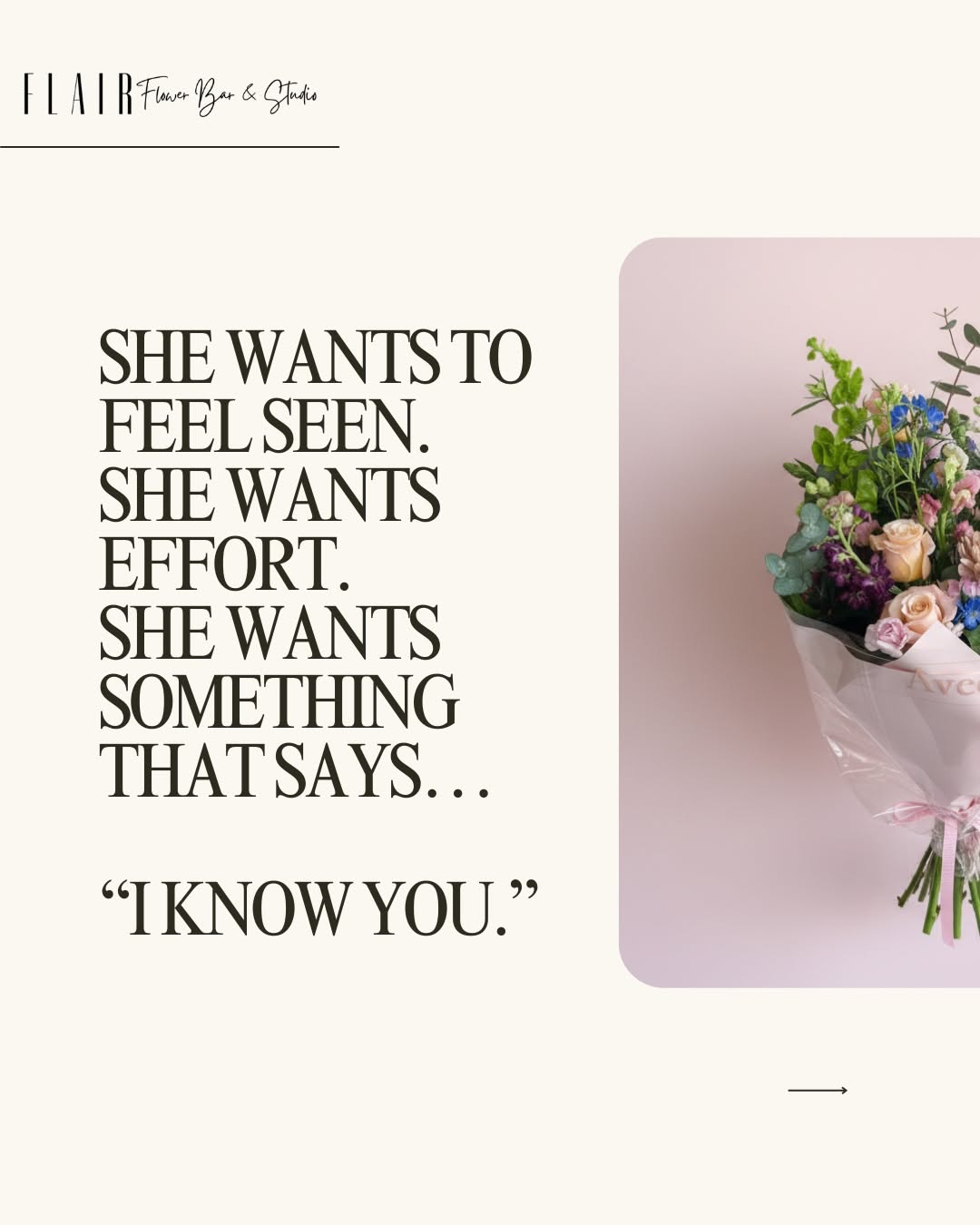 Teaser hook copy, petals peek into next slide