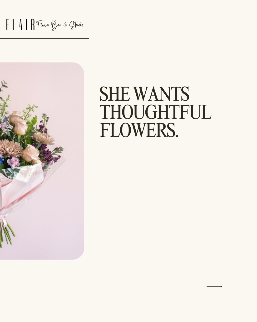 Teaser hook copy, petals peek into next slide