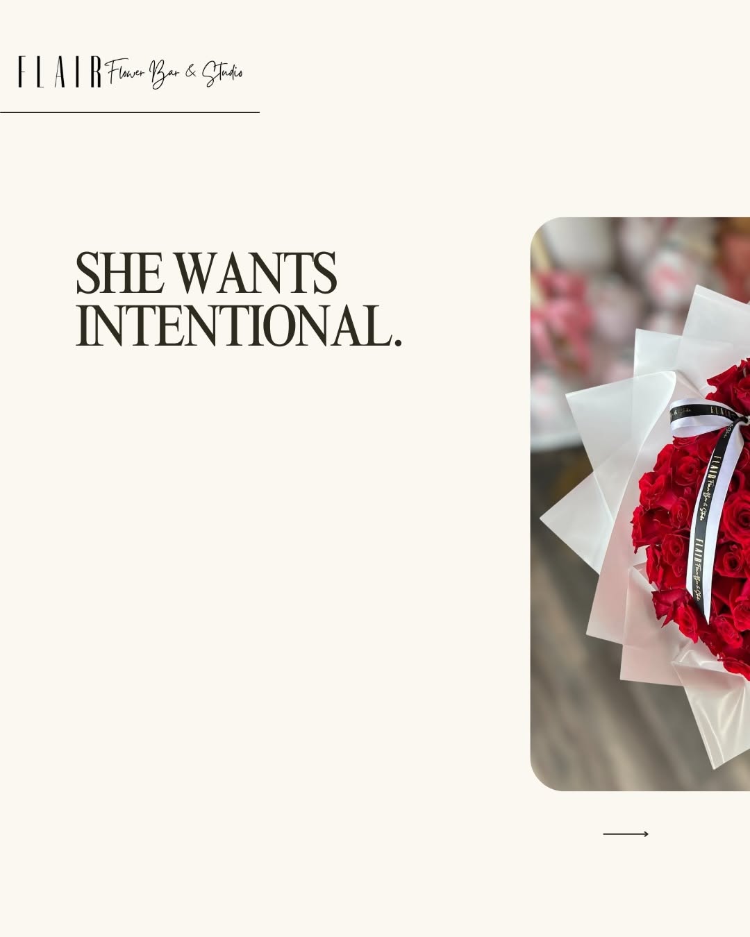 Teaser hook copy, petals peek into next slide