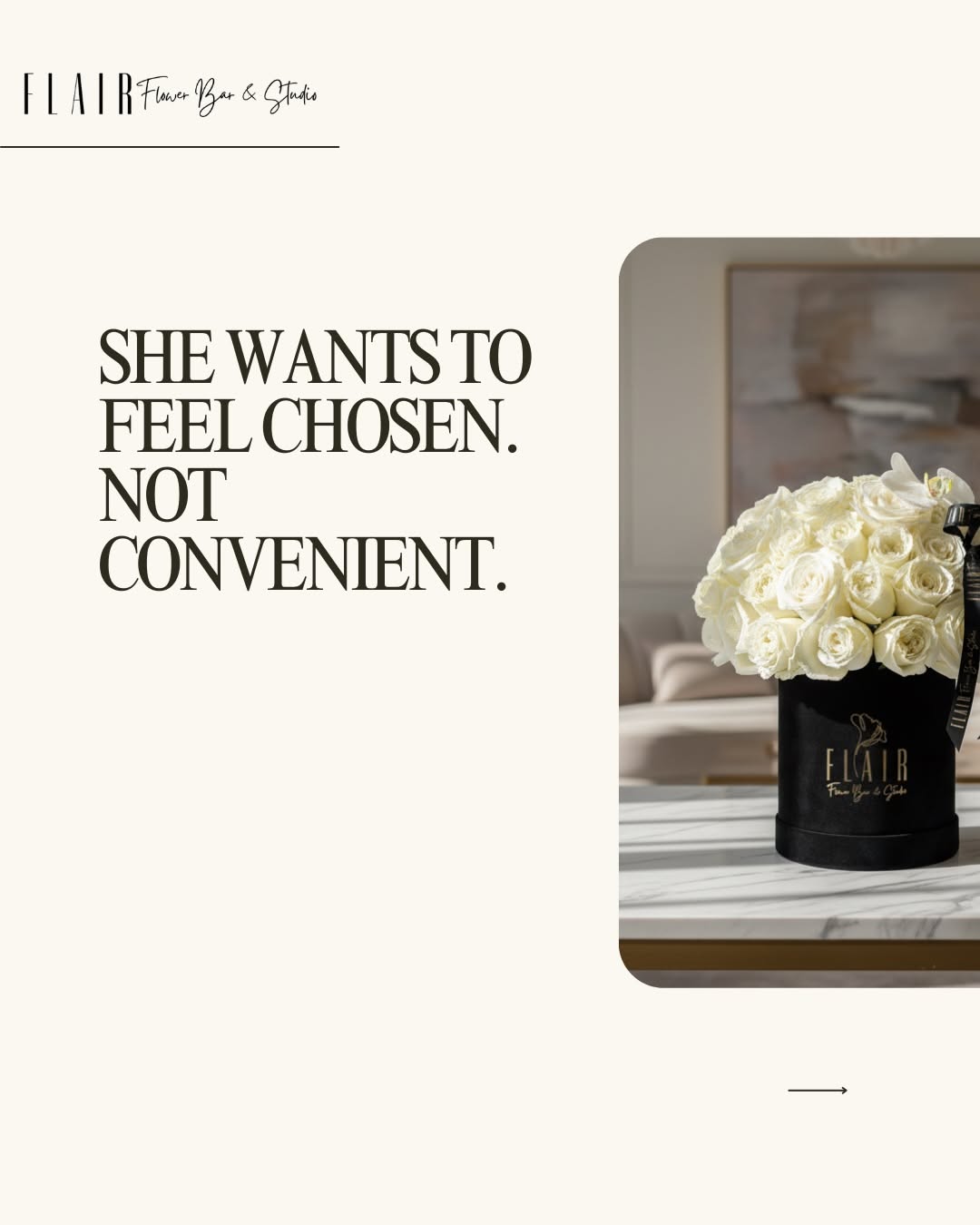 Teaser hook copy, petals peek into next slide