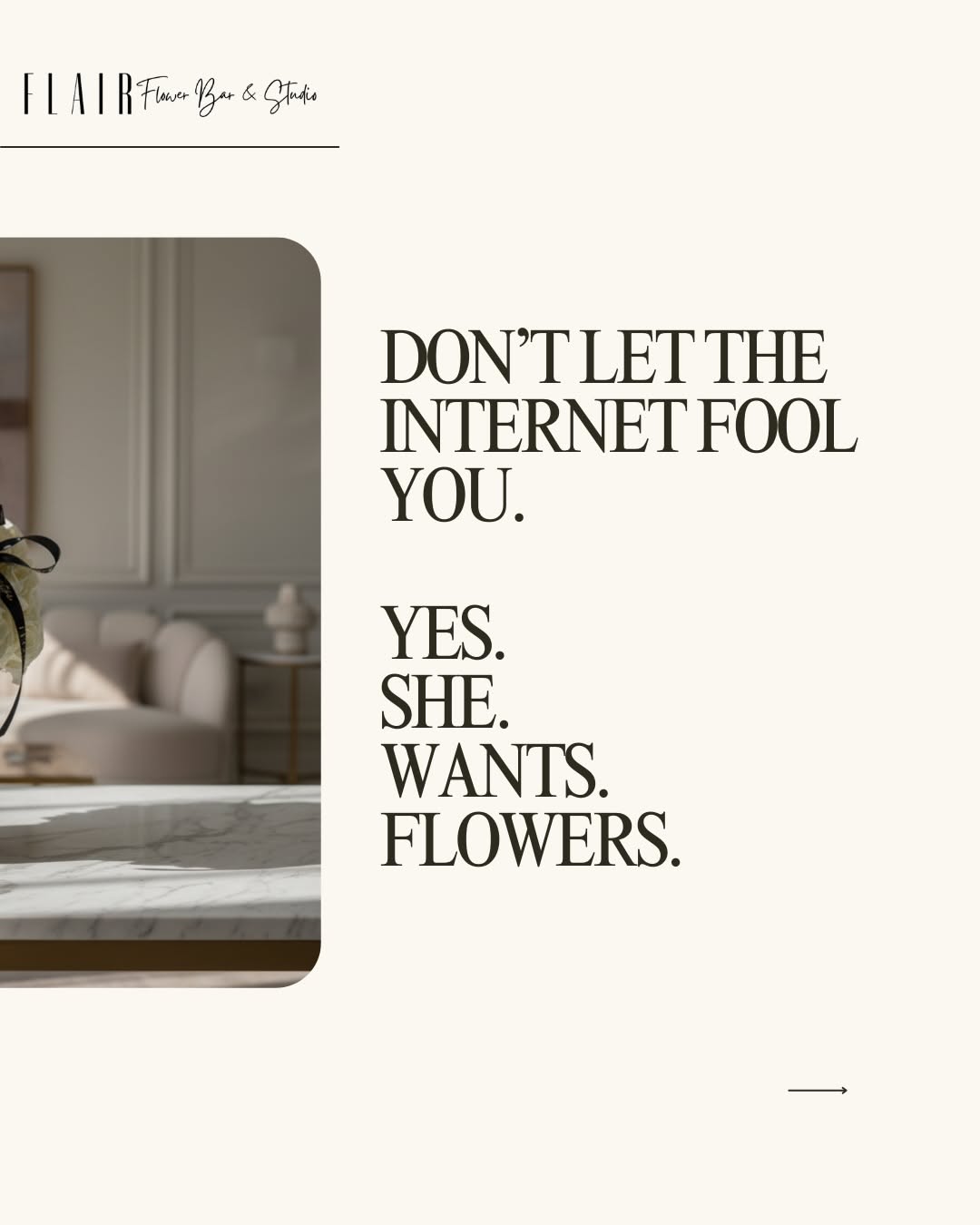 Teaser hook copy, petals peek into next slide
