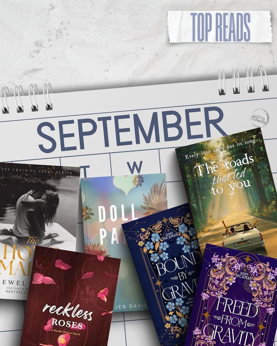 Books spilling over calendar for monthly reads