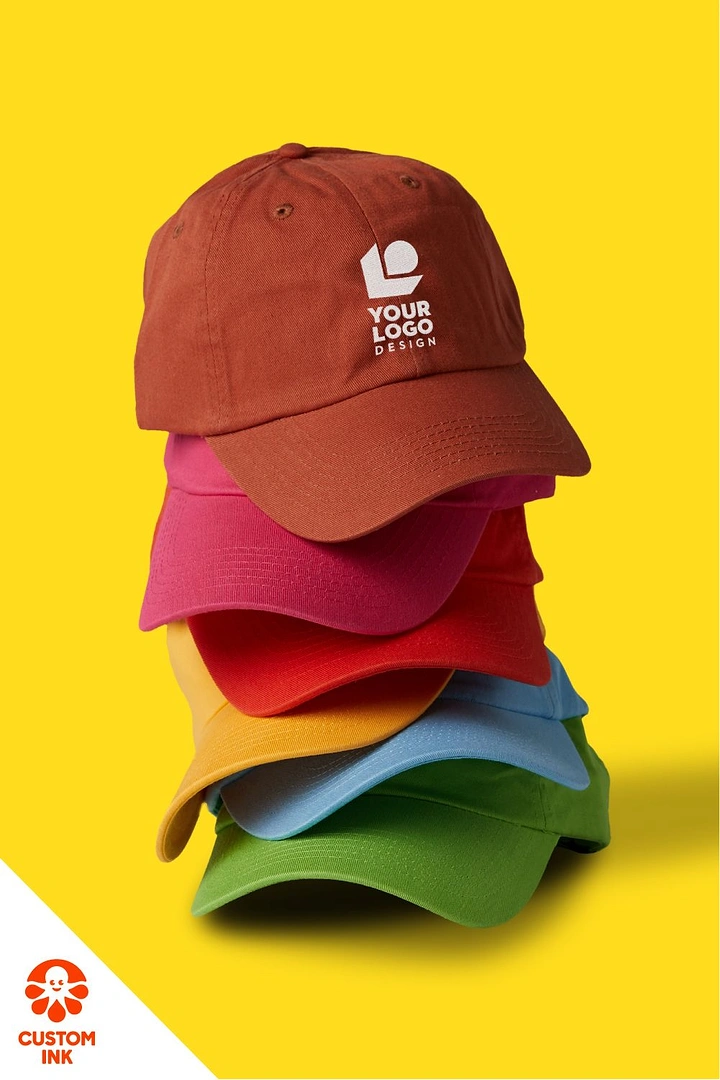 Hats & Caps creative ad: Colorful cap stack becomes visual sculpture