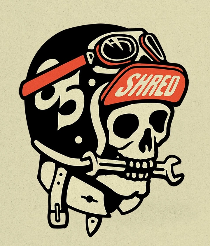 Helmets & Riding Gear creative ad: Skull helmet shredder character graphic