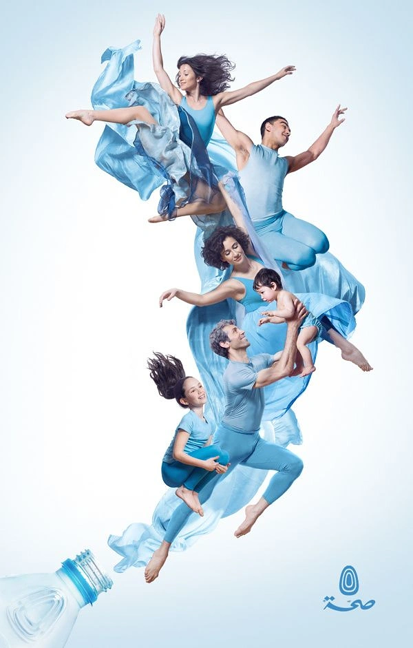 Packaged Drinking Water creative ad: Dancers create a flowing water chain