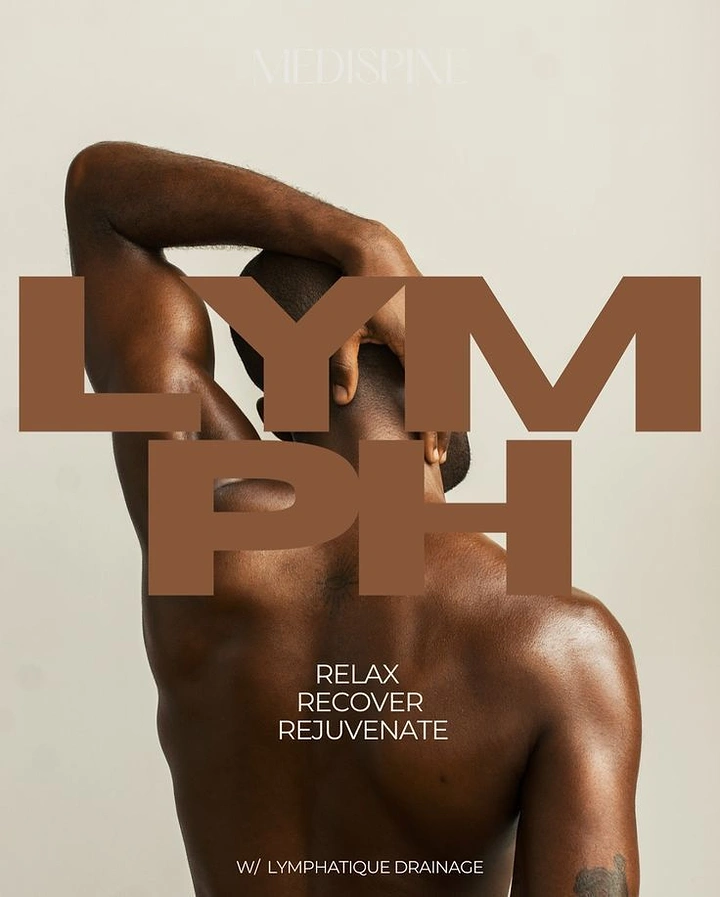 Spa & Massage creative ad: Bold LYMPH type woven behind the body