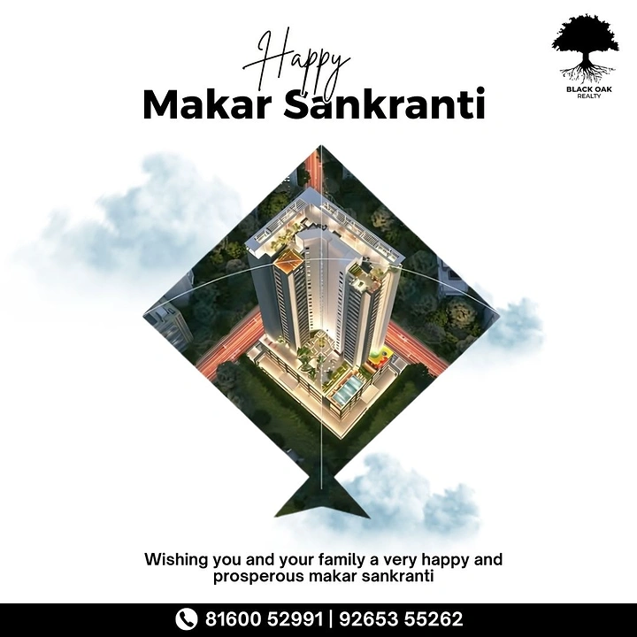 Makar Sankranti creative ad: Aerial tower render masked inside a kite shape