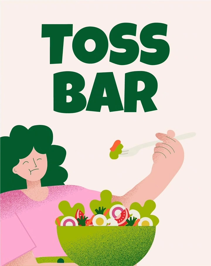 Salad Bars & Healthy Restaurants creative ad: Illustrated Toss Bar brand concept
