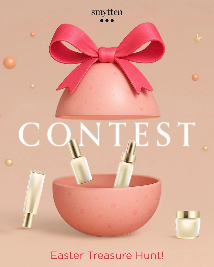 Easter creative ad: Open 3D pink egg releasing skincare bottles