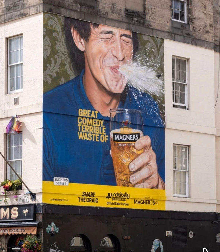 Bars & Pubs creative ad: Large-scale mural with witty Magners copy