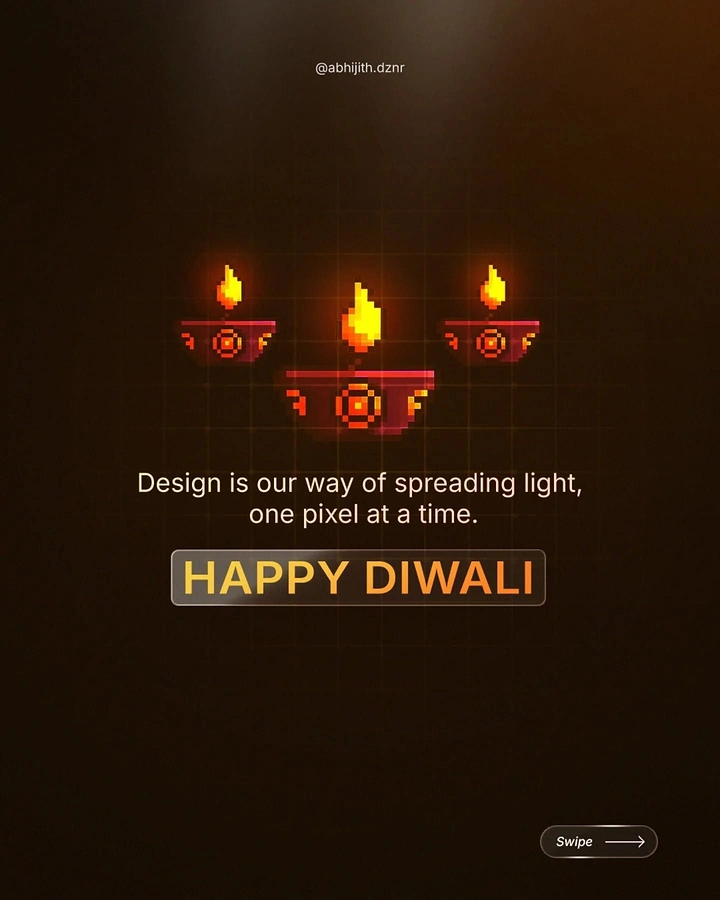 Diwali creative ad: Three glowing pixel-art diyas