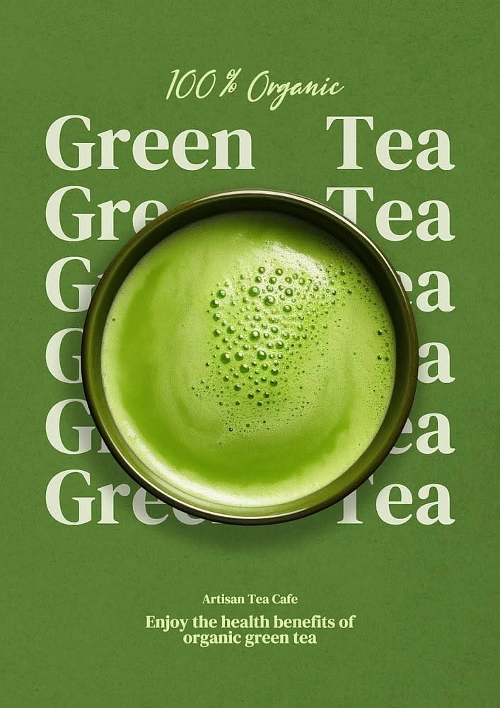 Tea & Chai Brands creative ad: Matcha bowl masks repeated type