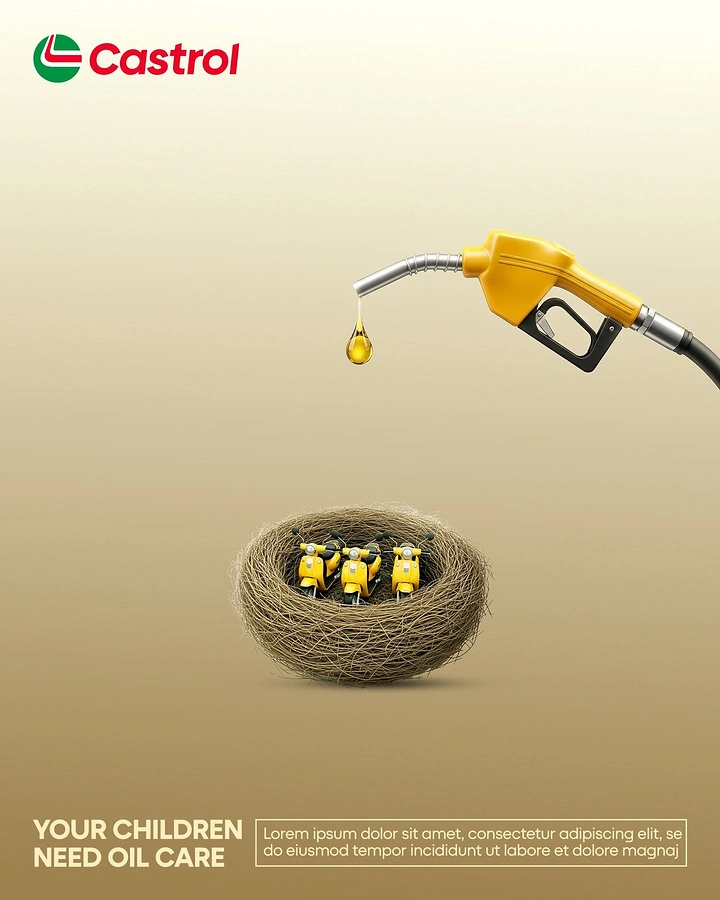 Engine Oil & Lubricants creative ad: Fuel nozzles become a family nest