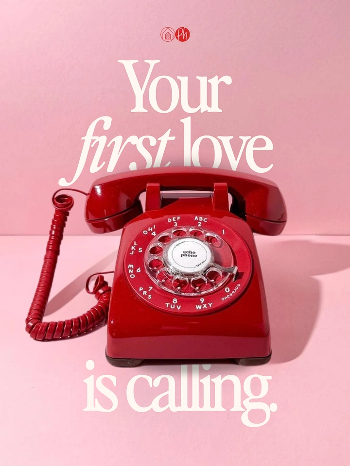 Valentine's Day creative ad: Vintage red rotary telephone on a pink set
