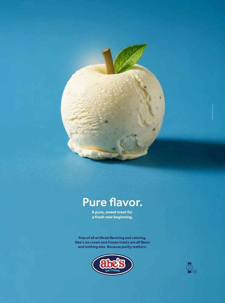 Creative ad: Scoop of vanilla ice cream shaped like an apple