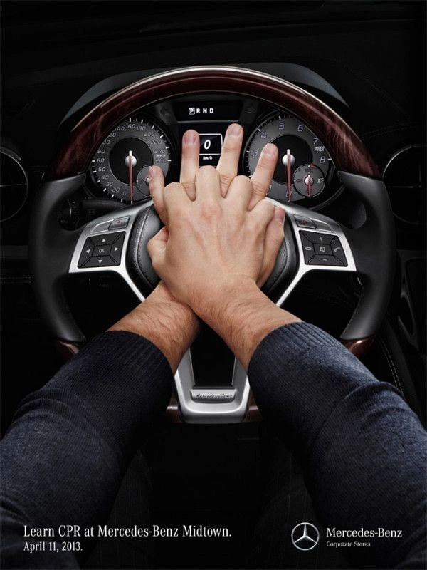 Auto Repair & Garages creative ad: CPR compressions on steering wheel