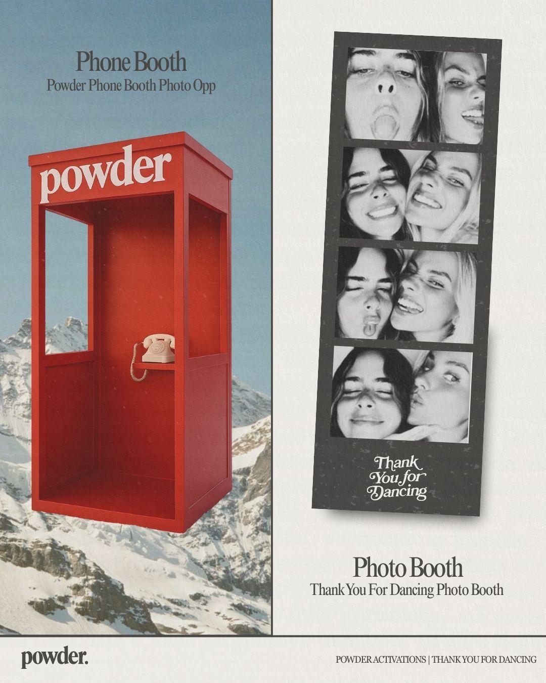 Instagram post: Red booth in snowy powder landscape