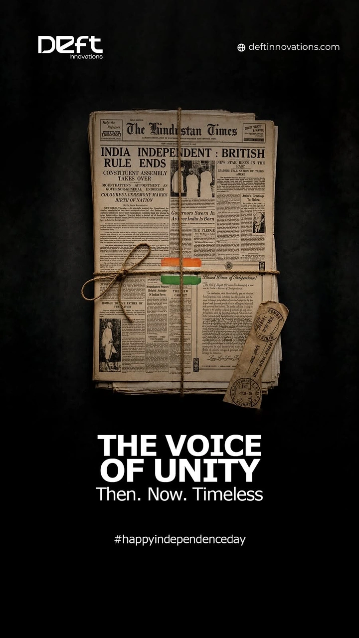 Independence Day creative ad: Twine-tied bundle of a 1947 independence-day newspaper