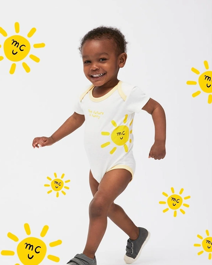 Kids Clothing creative ad: Brand logo turned into smiling suns