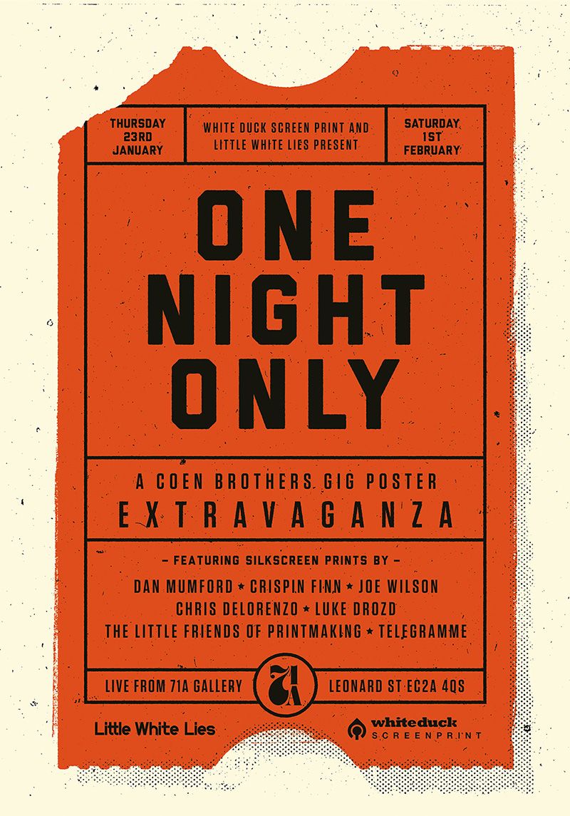 Oversized orange cinema ticket stub