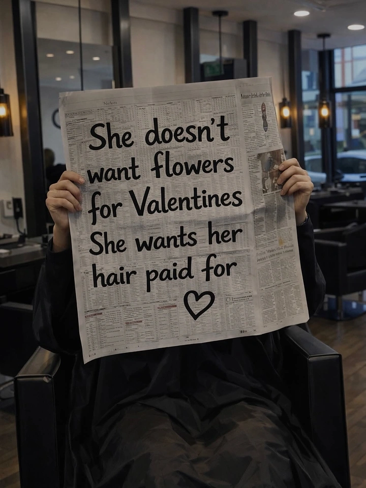 Valentine's Day creative ad: Salon client hiding behind a newspaper with a message