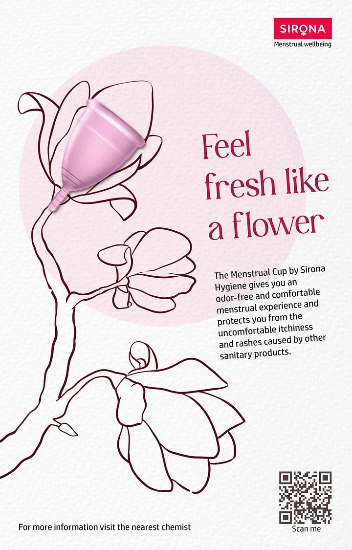 Period Care & Feminine Hygiene creative ad: Menstrual cup transformed into flower metaphor