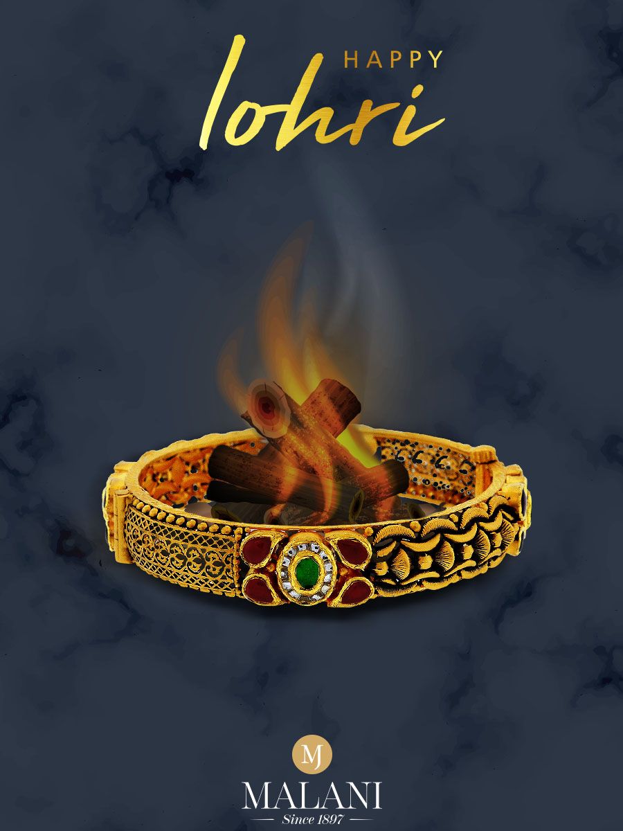 Gold bangle cradling a Lohri bonfire