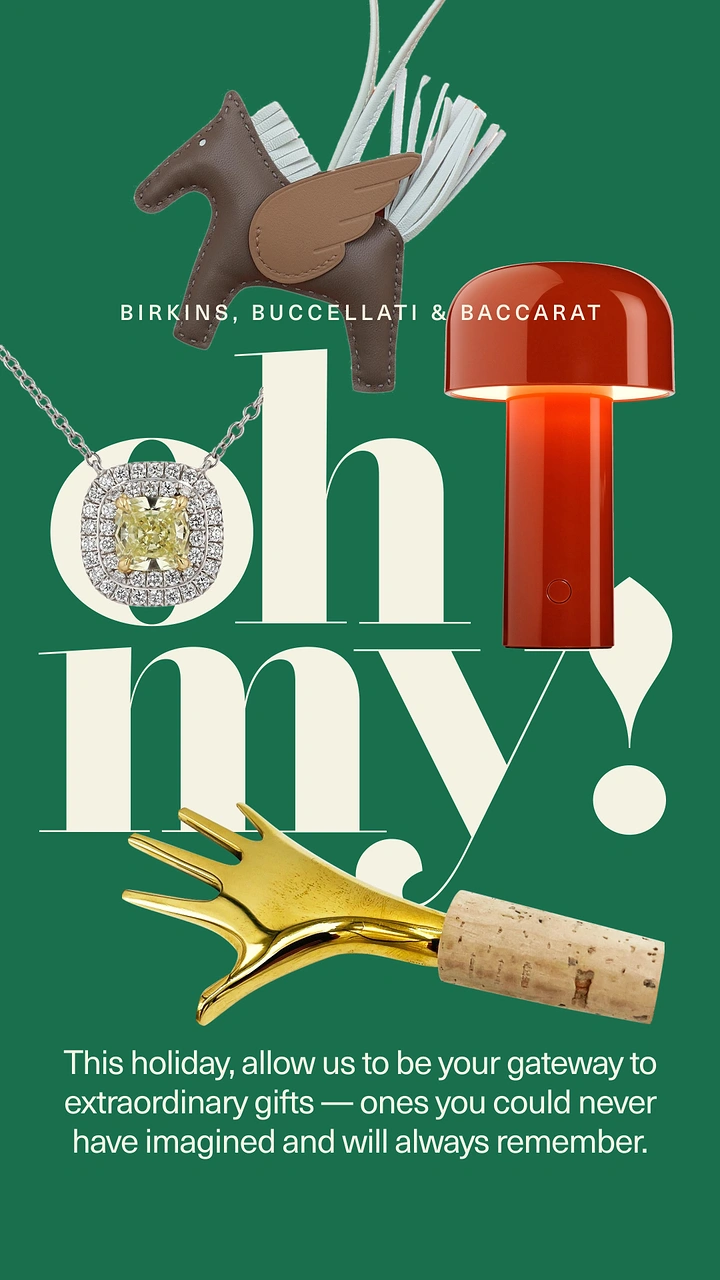 Christmas creative ad: Luxury gift objects collaged around giant 'oh my!' type
