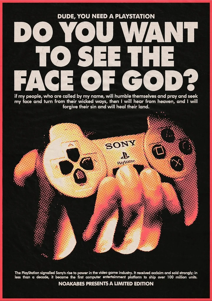 Gaming & Esports creative ad: Controller as God's face, bold type