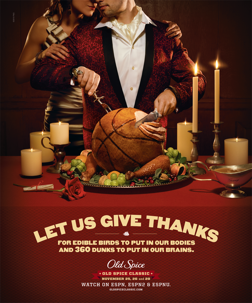Man in velvet smoking jacket carving a basketball turkey