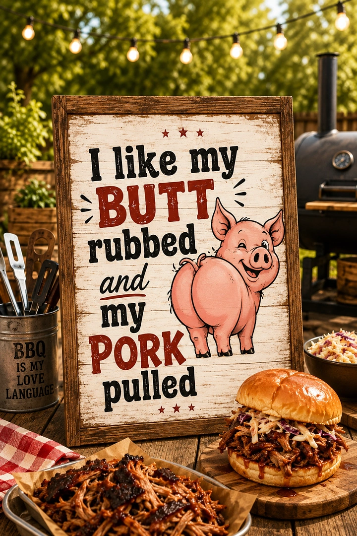 BBQ & Grill Restaurants creative ad: Pork pun with pulled-pork visual