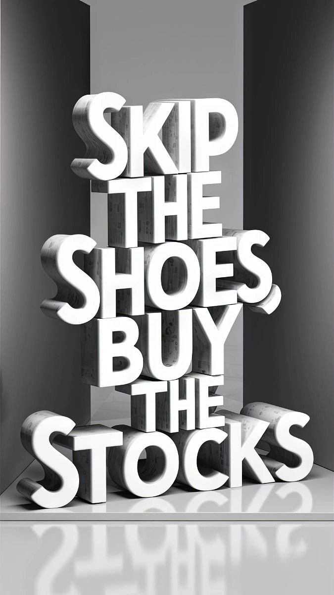 Stock Brokers & Investing creative ad: Bold 3D type, witty shoes-vs-stocks copy