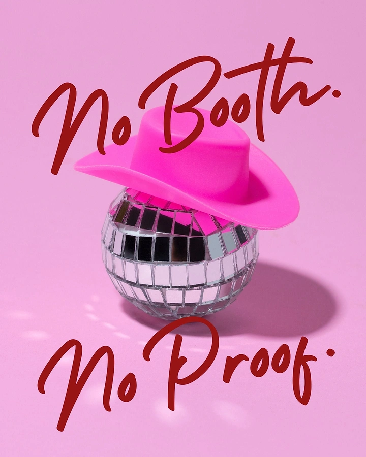 Photo Booth Rentals creative ad: Mini disco ball wearing a hot pink cowboy hat