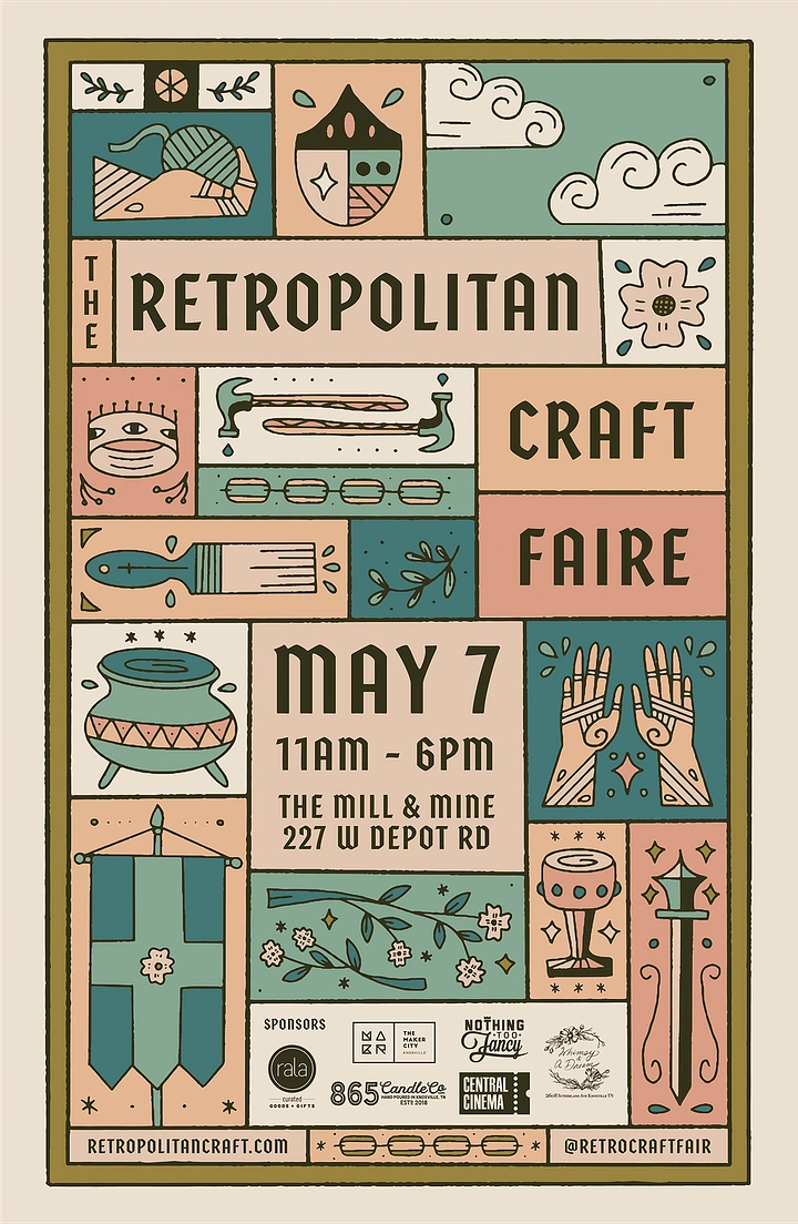 Handmade & Small Makers creative ad: Grid of folk-style craft icons around event title