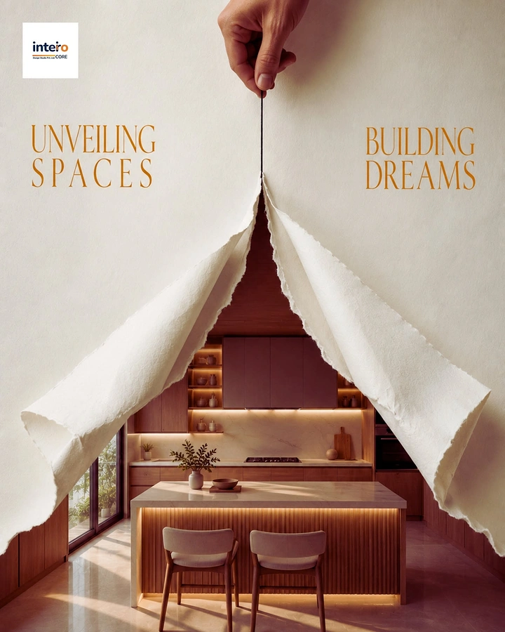Architects & Architecture Firms creative ad: Hand pulling open torn cream paper to reveal a wooden kitchen