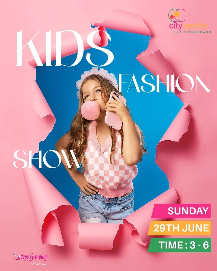 Kids Clothing creative ad: Torn paper reveal fashion show poster