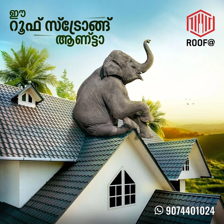 Roofing creative ad: Elephant sitting on roof proves strength