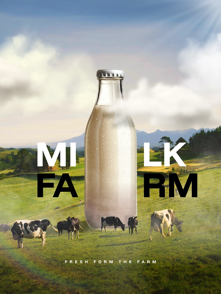 Dairy Brands creative ad: Bottle splits MILK FARM wordmark