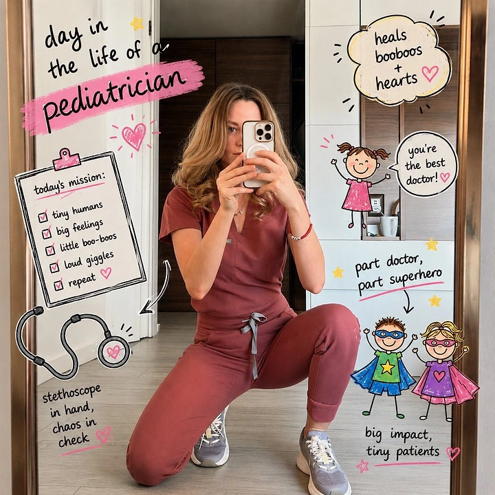 Pediatricians & Children's Clinics creative ad: Day-in-the-life doodle composition
