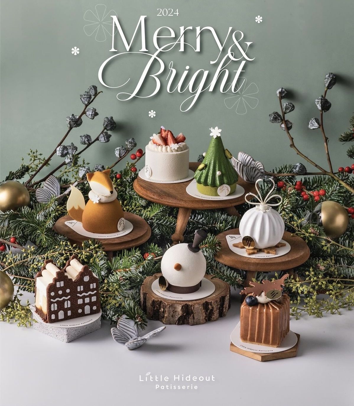 Christmas Instagram post: Christmas pastry collection styled on wooden stands