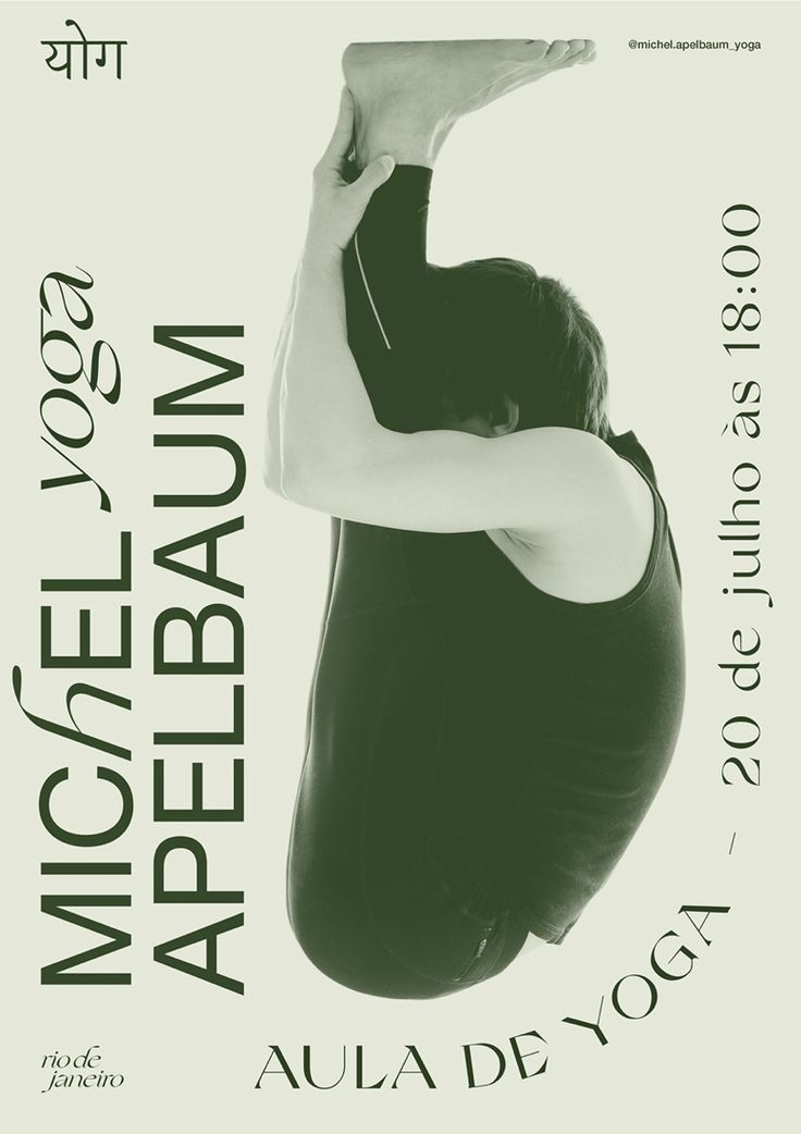 Poster: Duotone photo of a man folded into a compact yoga pose