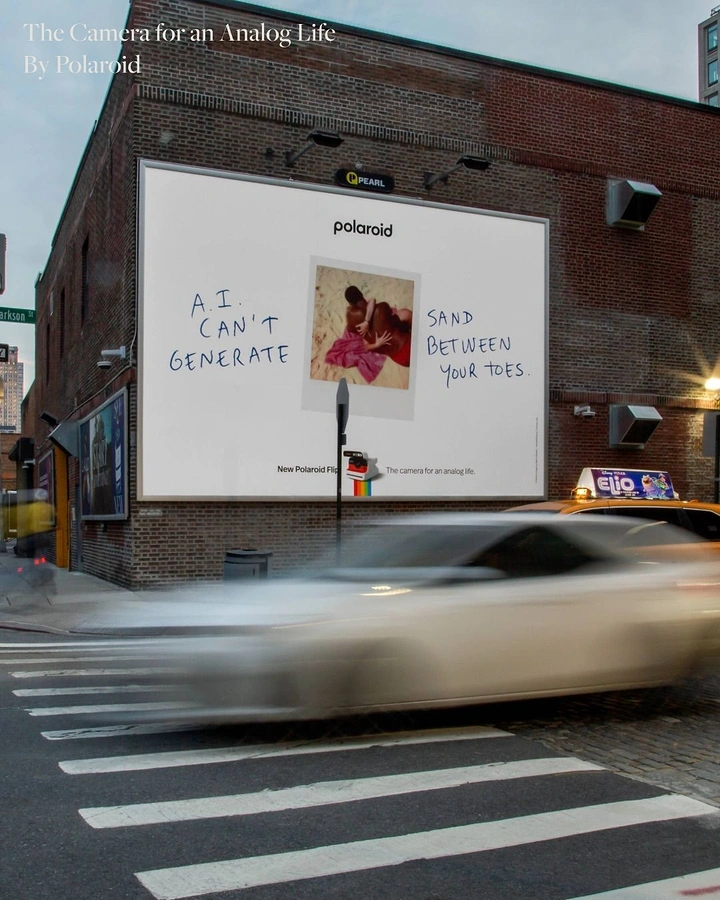Photography creative ad: Polaroid billboard: AI can't generate real moments