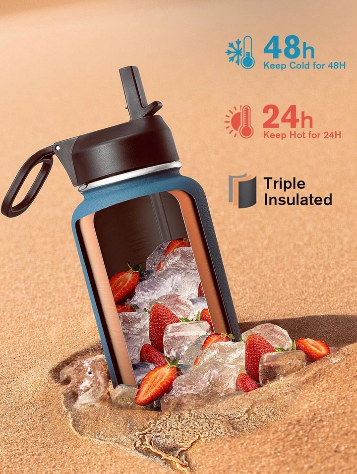 Tumblers, Flasks & Drinkware creative ad: Cold-drink benefit staged with ice and fruit